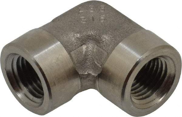 Made in USA - 1/4" Grade 316 Stainless Steel Pipe 90° Female Elbow - FNPTF x FNPTF End Connections - Apex Tool & Supply