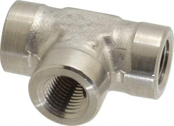 Made in USA - 1/4" Grade 316 Stainless Steel Pipe Tee - FNPTF x FNPTF x FNPTF End Connections - Apex Tool & Supply