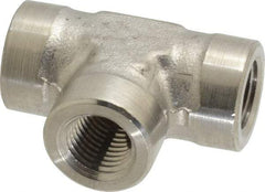 Made in USA - 1/4" Grade 316 Stainless Steel Pipe Tee - FNPTF x FNPTF x FNPTF End Connections - Apex Tool & Supply