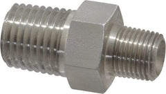 Made in USA - 1/4 x 1/8" Grade 316 Stainless Steel Pipe Hex Nipple - MNPTF x MNPTF End Connections - Apex Tool & Supply