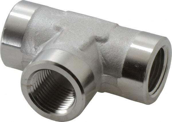 Made in USA - 3/8" Grade 316 Stainless Steel Pipe Tee - FNPTF x FNPTF x FNPTF End Connections - Apex Tool & Supply