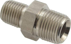 Made in USA - 3/8 x 1/4" Grade 316 Stainless Steel Pipe Hex Nipple - MNPTF x MNPTF End Connections - Apex Tool & Supply