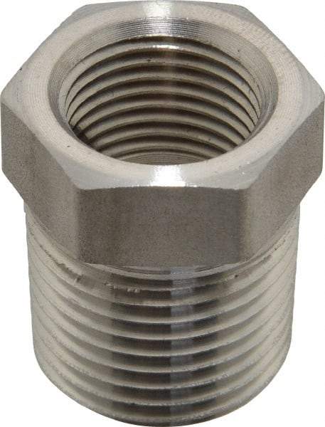 Made in USA - 1/2 x 3/8" Grade 316 Stainless Steel Pipe Hex Bushing - MNPTF x FNPTF End Connections - Apex Tool & Supply