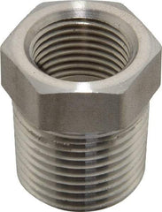 Made in USA - 1/2 x 3/8" Grade 316 Stainless Steel Pipe Hex Bushing - MNPTF x FNPTF End Connections - Apex Tool & Supply