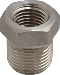 Made in USA - 3/8 x 1/4" Grade 316 Stainless Steel Pipe Hex Bushing - MNPTF x FNPTF End Connections - Apex Tool & Supply