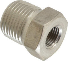 Made in USA - 3/8 x 1/8" Grade 316 Stainless Steel Pipe Hex Bushing - MNPTF x FNPTF End Connections - Apex Tool & Supply