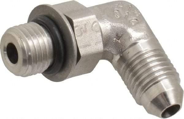 Made in USA - 1/2" Tube OD, 37° Stainless Steel Flared Tube Straight Thread Elbow - 1-1/16-12 UNF, Flared to Male SAE O-Ring Ends - Apex Tool & Supply