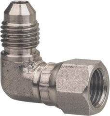 Made in USA - 5/8" Tube OD, 37° Stainless Steel Flared Tube Female Elbow - 7/8-14 UNF, Flared to Female JIC Swivel , 90° Ends - Apex Tool & Supply