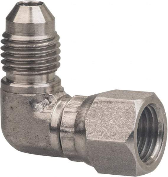 Made in USA - 2" Tube OD, 37° Stainless Steel Flared Tube Female Elbow - 2-1/2-12 UNF, Flared to Female JIC Swivel , 90° Ends - Apex Tool & Supply
