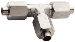 Made in USA - 5/8" Tube OD, 37° Stainless Steel Flared Tube Union Tee - 7/8-14 UNF, Flare x Flare x Flare Ends - Apex Tool & Supply