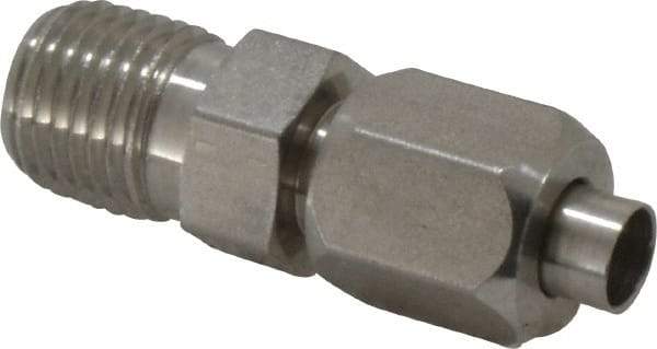 Made in USA - 1/4" Tube OD, 37° Stainless Steel Flared Tube Male Connector - 1/4-18 NPTF, Flare x MNPTF Ends - Apex Tool & Supply