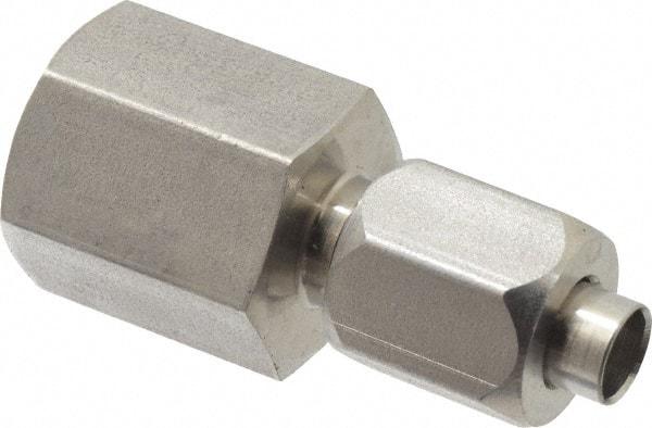Made in USA - 1/4" Tube OD, 37° Stainless Steel Flared Tube Female Connector - 1/4-18 NPTF, Flare x FNPT Ends - Apex Tool & Supply