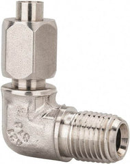 Made in USA - 1/4" Tube OD, 37° Stainless Steel Flared Tube Male Elbow - 1/4-18 NPTF, Flare x MNPTF Ends - Apex Tool & Supply