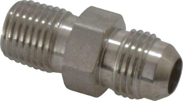 Made in USA - 3/8" Tube OD, 37° Stainless Steel Flared Tube Male Connector - 1/4-18 NPTF, Flare x MNPTF Ends - Apex Tool & Supply