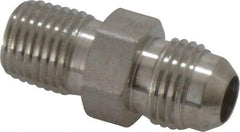 Made in USA - 3/8" Tube OD, 37° Stainless Steel Flared Tube Male Connector - 1/4-18 NPTF, Flare x MNPTF Ends - Apex Tool & Supply