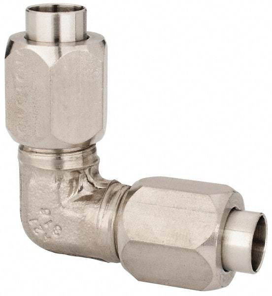 Made in USA - 3/8" Tube OD, 37° Stainless Steel Flared Tube Union Elbow - Flare x Flare Ends - Apex Tool & Supply