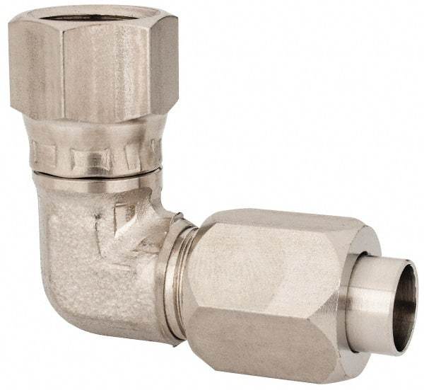 Made in USA - 3/8" Tube OD, 37° Stainless Steel Flared Tube Male Elbow - 9/16-18 UNF, Flared to Female JIC Swivel, 90° Ends - Apex Tool & Supply