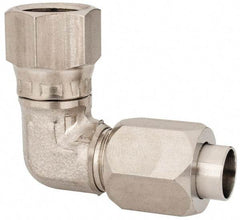 Made in USA - 3/8" Tube OD, 37° Stainless Steel Flared Tube Male Elbow - 9/16-18 UNF, Flared to Female JIC Swivel, 90° Ends - Apex Tool & Supply