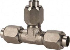 Made in USA - 3/8" Tube OD, 37° Stainless Steel Flared Tube Union Tee - 9/16-18 UNF, Flare x Flare x Flare Ends - Apex Tool & Supply