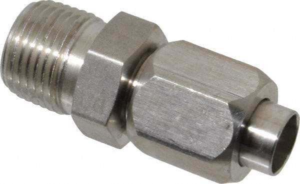 Made in USA - 3/8" Tube OD, 37° Stainless Steel Flared Tube Male Connector - 3/8-18 NPTF, Flare x MNPTF Ends - Apex Tool & Supply