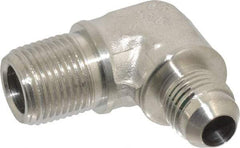 Made in USA - 3/8" Tube OD, 37° Stainless Steel Flared Tube Male Elbow - 3/8-18 NPTF, Flare x MNPTF Ends - Apex Tool & Supply