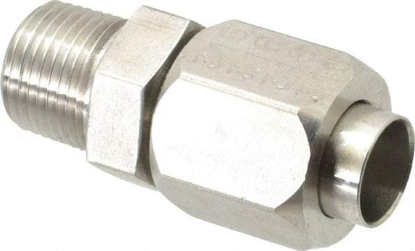 Made in USA - 1/2" Tube OD, 37° Stainless Steel Flared Tube Male Connector - 3/8-18 NPTF, Flare x MNPTF Ends - Apex Tool & Supply