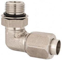 Made in USA - 1/2" Tube OD, 37° Stainless Steel Flared Tube Male Elbow - 3/4-16 UNF, Flared to Male SAE O-Ring, 90° Ends - Apex Tool & Supply