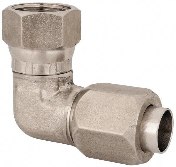Made in USA - 1/2" Tube OD, 37° Stainless Steel Flared Tube Female Elbow - 3/4-16 UNF, Flared to Female JIC Swivel, 90° Ends - Apex Tool & Supply