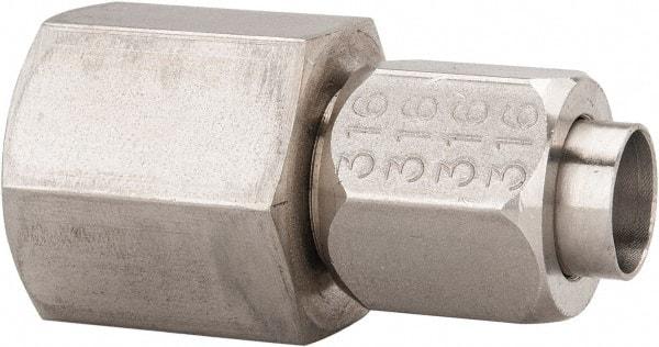 Made in USA - 1/2" Tube OD, 37° Stainless Steel Flared Tube Female Connector - 1/2-14 NPTF, Flare x FNPT Ends - Apex Tool & Supply