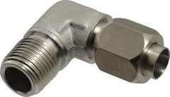 Made in USA - 1/2" Tube OD, 37° Stainless Steel Flared Tube Male Elbow - 1/2-14 NPTF, Flare x MNPTF Ends - Apex Tool & Supply