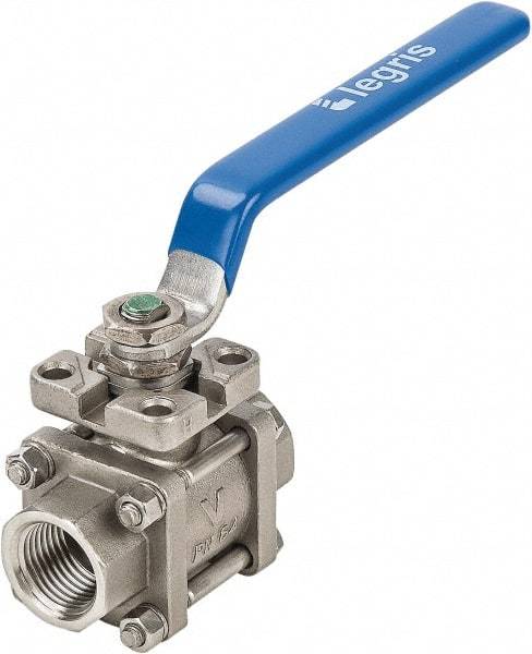 Legris - 1" Pipe, Full Port, Stainless Steel Standard Ball Valve - 3 Piece, Inline - One Way Flow, FBSPP x FBSPP Ends, Lever Handle, 435 WOG - Apex Tool & Supply