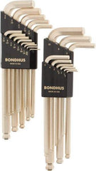 Bondhus - 22 Piece L-Key Ball End Hex Key Set - Hex Range 0.05 to 3/8", Steel - Apex Tool & Supply