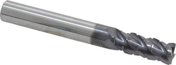 ProMax - 5/16" Diam, 3/4" LOC, 4 Flute Solid Carbide Roughing & Finishing Corner Radius End Mill - AlTiN Finish, 2-1/2" OAL, 5/16" Shank Diam, Straight Shank, 40° Helix, Centercutting, Regular Length - Apex Tool & Supply