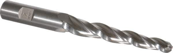 Made in USA - 2° Taper Angle per Side, 3/8" Small End Diam, 3-1/4" LOC, High Speed Steel 3 Flute Tapered Ball End Mill - 5-1/2" OAL, 5/8" Shank Diam - Apex Tool & Supply