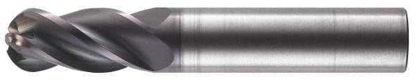 RobbJack - 12mm Diam, 25mm LOC, 4 Flute Solid Carbide Ball End Mill - AlTiN Finish, Single End, 83mm OAL, 12mm Shank Diam, Spiral Flute - Apex Tool & Supply