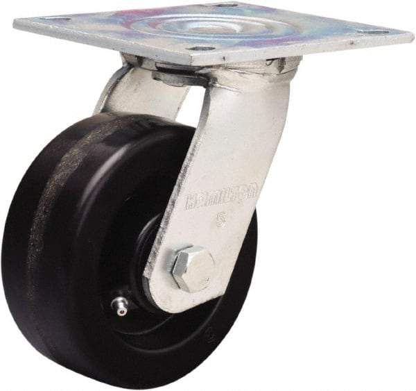 Hamilton - 5" Diam x 2" Wide x 6-1/2" OAH Top Plate Mount Swivel Caster - Phenolic, 900 Lb Capacity, Straight Roller Bearing, 5 x 5-1/2" Plate - Apex Tool & Supply