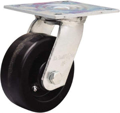 Hamilton - 5" Diam x 2" Wide x 6-1/2" OAH Top Plate Mount Swivel Caster - Phenolic, 900 Lb Capacity, Straight Roller Bearing, 5 x 5-1/2" Plate - Apex Tool & Supply