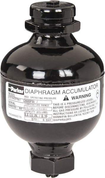 Parker - 10 Lb. Capacity, 3,620 psi Max Working Pressure, 4.69" High, Hydrin Diaphragm Accumulator - 2.95" Diam, 6 SAE Port Thread - Apex Tool & Supply