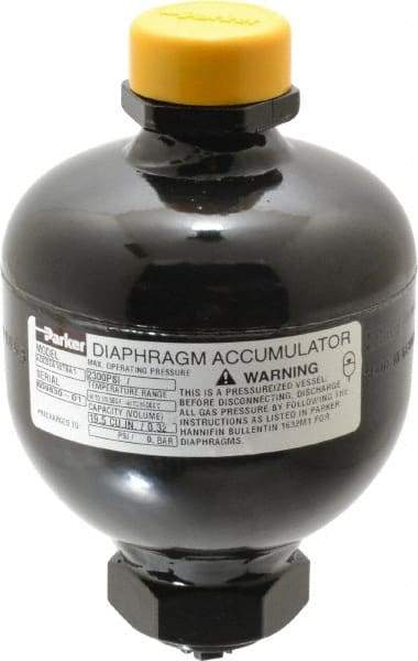 Parker - 20 Lb. Capacity, 3,045 psi Max Working Pressure, 5.55" High, Hydrin Diaphragm Accumulator - 3.74" Diam, 8 SAE Port Thread - Apex Tool & Supply