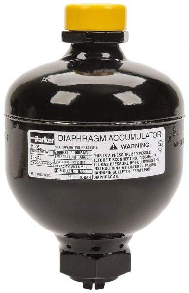 Parker - 30 Lb. Capacity, 3,045 psi Max Working Pressure, 5.94" High, Hydrin Diaphragm Accumulator - 4.2" Diam, 8 SAE Port Thread - Apex Tool & Supply