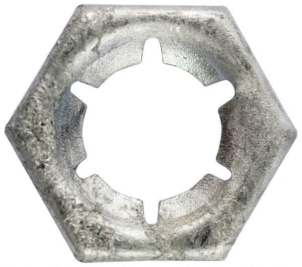 Made in USA - 1-8 Screw Size, Hex Speed Nut - Spring Steel, Hot Dipped Galvanized Finish, For Threaded Fasteners - Apex Tool & Supply