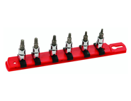 6 Piece - T10 - T30 on Rail - 1/4" Square Drive with 1/4" Replaceable Hex Bit - Torx Bit Socket Set - Apex Tool & Supply