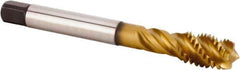 Kennametal - M18x2.50 Metric 4 Flute 6HX Modified Bottoming Spiral Flute Tap - Powdered Metal, TiCN/TiN Finish, 125mm OAL, Right Hand Flute, Right Hand Thread, Series T630 - Apex Tool & Supply