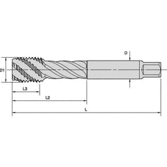 Kennametal - M4x0.70 Metric 3 Flute 6HX Modified Bottoming Spiral Flute Tap - Powdered Metal, TiN/CrC/C Finish, 63mm OAL, Right Hand Flute, Right Hand Thread, Series T630 - Exact Industrial Supply