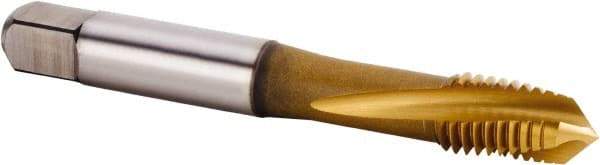 Kennametal - M8x1.25 Metric 3 Flute 6HX Plug Spiral Flute Tap - Powdered Metal, TiCN/TiN Finish, 68.83mm OAL, Left Hand Flute, Right Hand Thread, Series T620 - Apex Tool & Supply