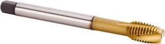 Kennametal - M18x2.50 Metric 4 Flute 6HX Plug Spiral Flute Tap - Powdered Metal, TiCN/TiN Finish, 125mm OAL, Left Hand Flute, Right Hand Thread, Series T621 - Apex Tool & Supply