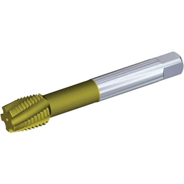Kennametal - M20x2.50 Metric 4 Flute 6HX Plug Spiral Flute Tap - Powdered Metal, TiCN/TiN Finish, 140mm OAL, Left Hand Flute, Right Hand Thread, Series T620 - Apex Tool & Supply