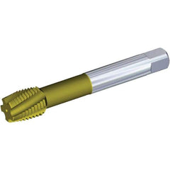 Kennametal - M20x2.50 Metric 4 Flute 6HX Plug Spiral Flute Tap - Powdered Metal, TiCN/TiN Finish, 140mm OAL, Left Hand Flute, Right Hand Thread, Series T620 - Apex Tool & Supply