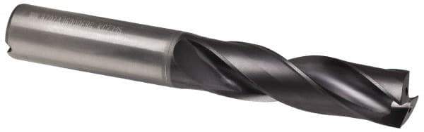 Kennametal - 21mm 180° Spiral Flute Solid Carbide Screw Machine Drill Bit - Multilayer TiAlN Finish, Right Hand Cut, 86mm Flute Length, 141mm OAL, Flat-Bottom Point, Straight Shank, Through Coolant - Apex Tool & Supply