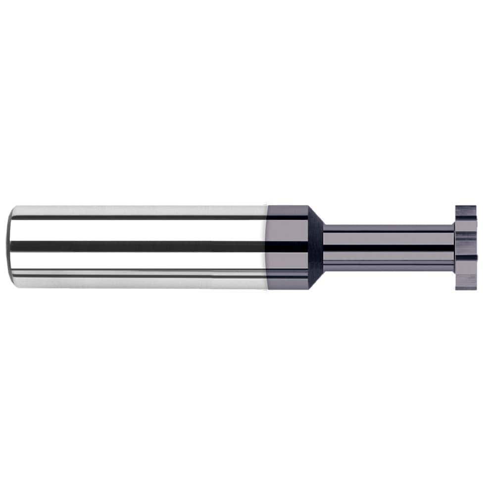 Woodruff Keyseat Cutter: 0.1562″ Cut Dia, 0.039″ Cut Width, 3/16″ Shank Dia, Straight Tooth 2″ OAL, 6 Teeth, Solid Carbide, AlTiN Finish